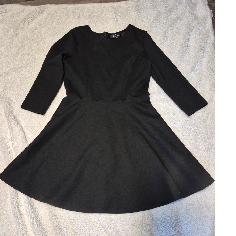 Lulus Black Fit and Flare Skater Dress 3/4 Sleeve XL Solid Mini Dress